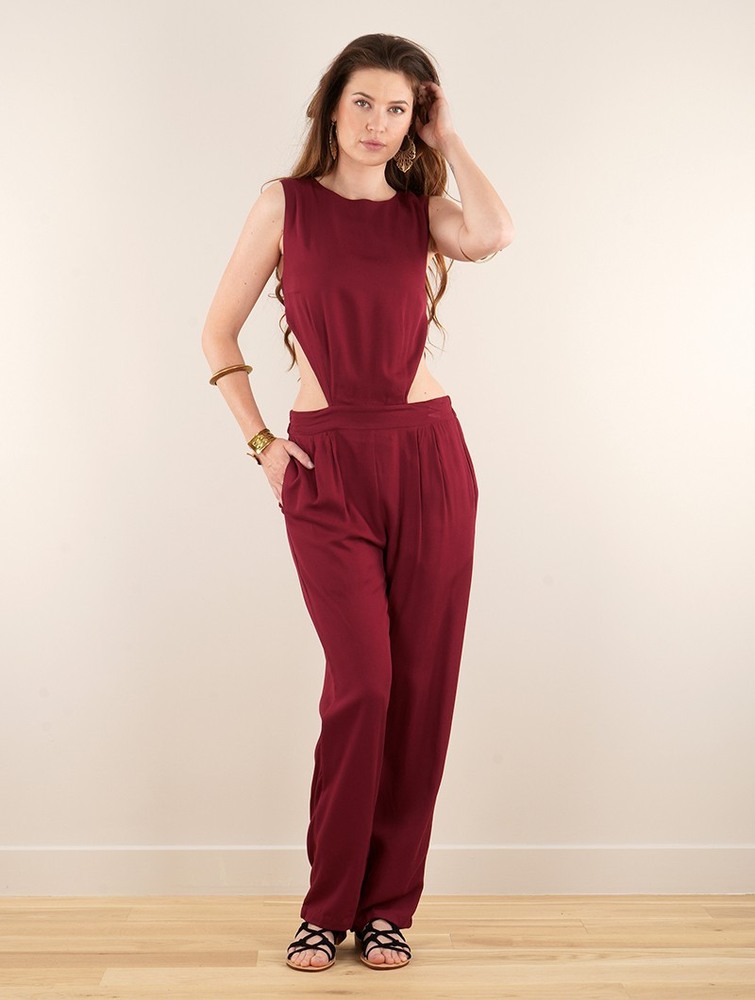 Kombinezony Długi Toonzshop Minyar Bare Back Strappy Jumpsuit Damskie Wine | VYOHX-8637