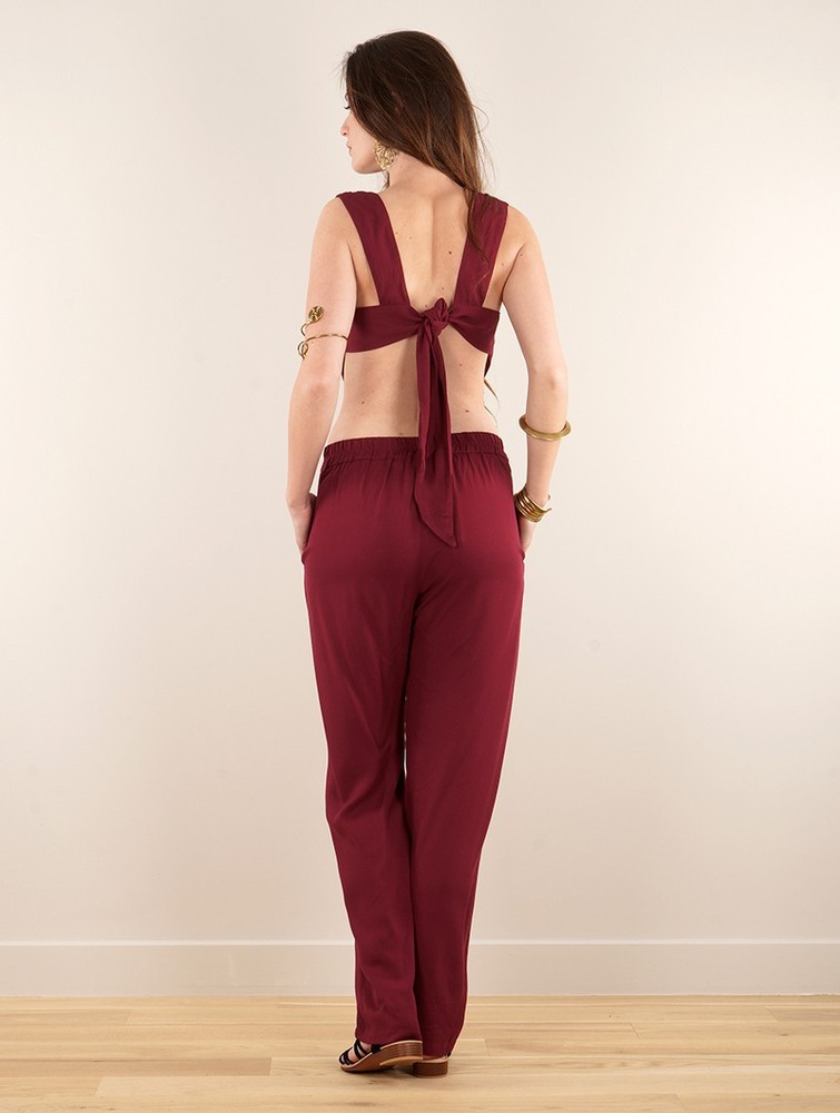 Kombinezony Długi Toonzshop Minyar Bare Back Strappy Jumpsuit Damskie Wine | VYOHX-8637