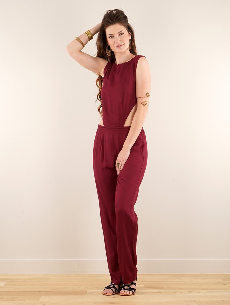 Kombinezony Długi Toonzshop Minyar Bare Back Strappy Jumpsuit Damskie Wine | VYOHX-8637