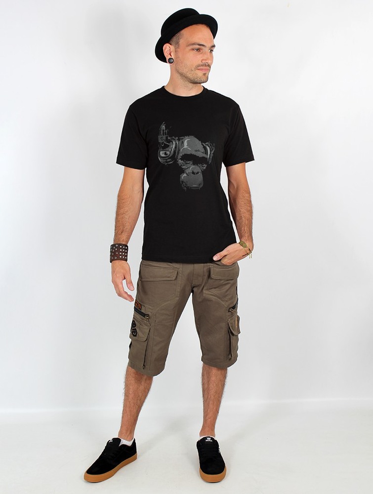 Koszulka Toonzshop Dj Monkey Printed Short Sleeve T-shirt Męskie Czarne | NMYDU-7490