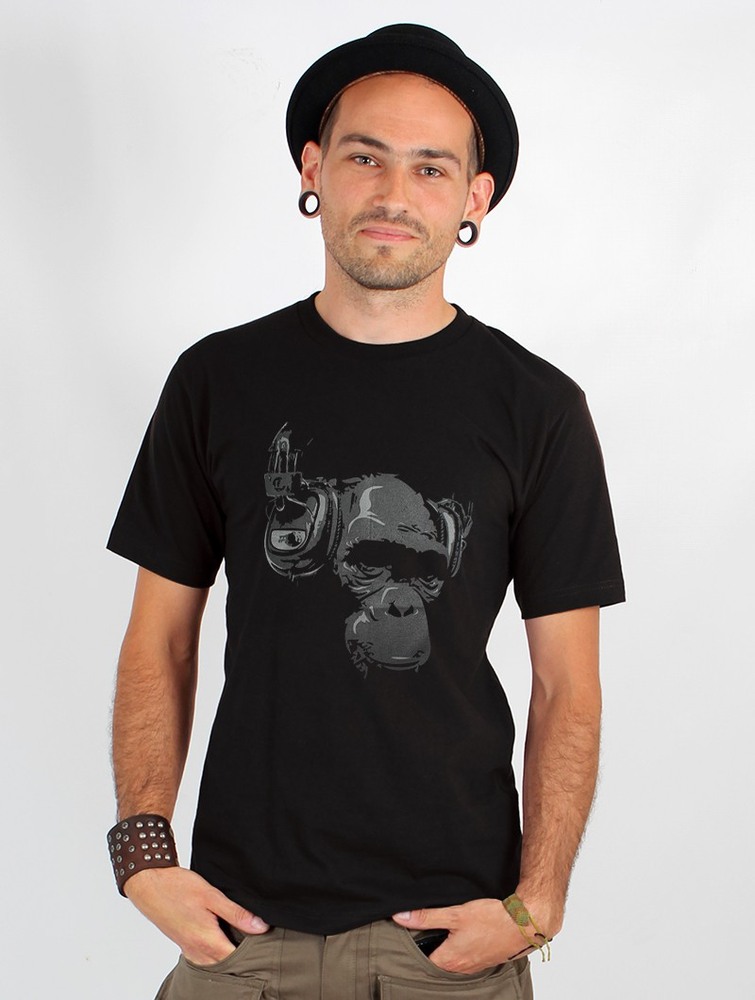 Koszulka Toonzshop Dj Monkey Printed Short Sleeve T-shirt Męskie Czarne | NMYDU-7490