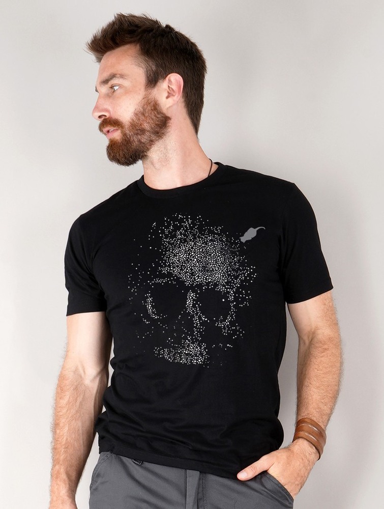 Koszulka Toonzshop Dots Skull Printed Short Sleeve T-shirt Męskie Czarne | NPSWM-3915