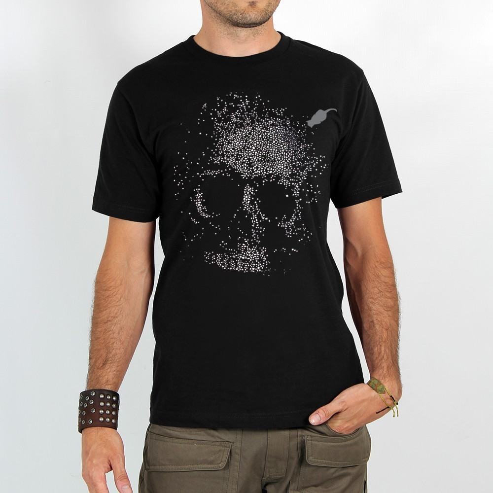 Koszulka Toonzshop Dots Skull Printed Short Sleeve T-shirt Męskie Czarne | NPSWM-3915