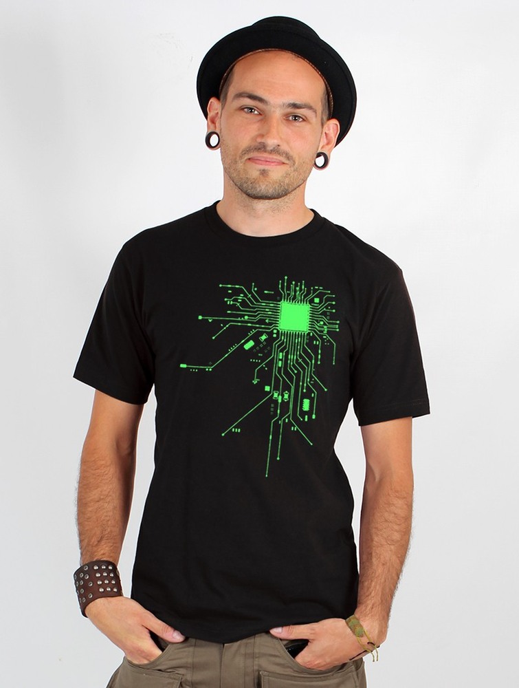 Koszulka Toonzshop Electrosystem Printed Short Sleeve T-shirt Męskie Czarne Zielone | XMVWL-8569