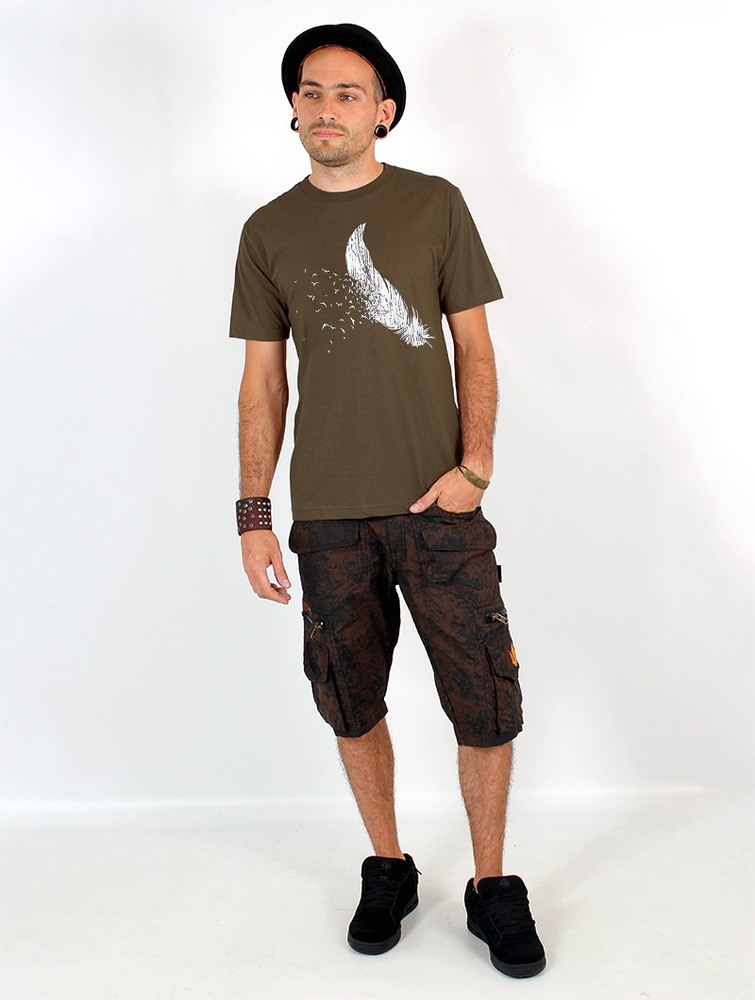 Koszulka Toonzshop Feather Printed Short Sleeve T-shirt Męskie Głęboka Zielone | TDOHV-6983