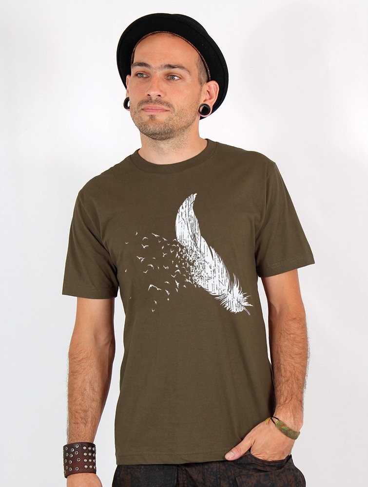 Koszulka Toonzshop Feather Printed Short Sleeve T-shirt Męskie Głęboka Zielone | TDOHV-6983