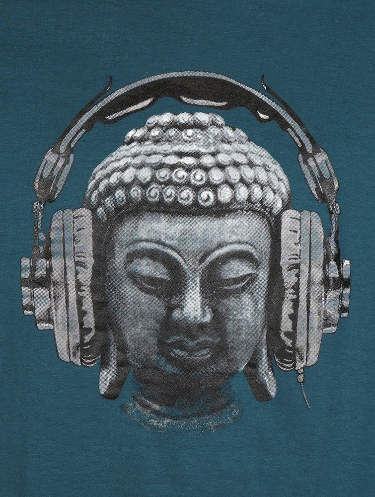 Koszulka Toonzshop Headphone Bouddha Printed Short Sleeve T-shirt Męskie Niebieskie | DZKOU-8742