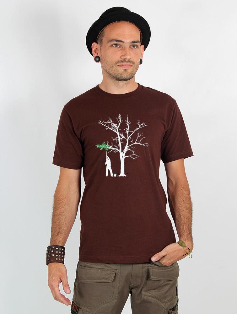 Koszulka Toonzshop Painting Tree Printed Short Sleeve T-shirt Męskie Brązowe | OBUHJ-6845