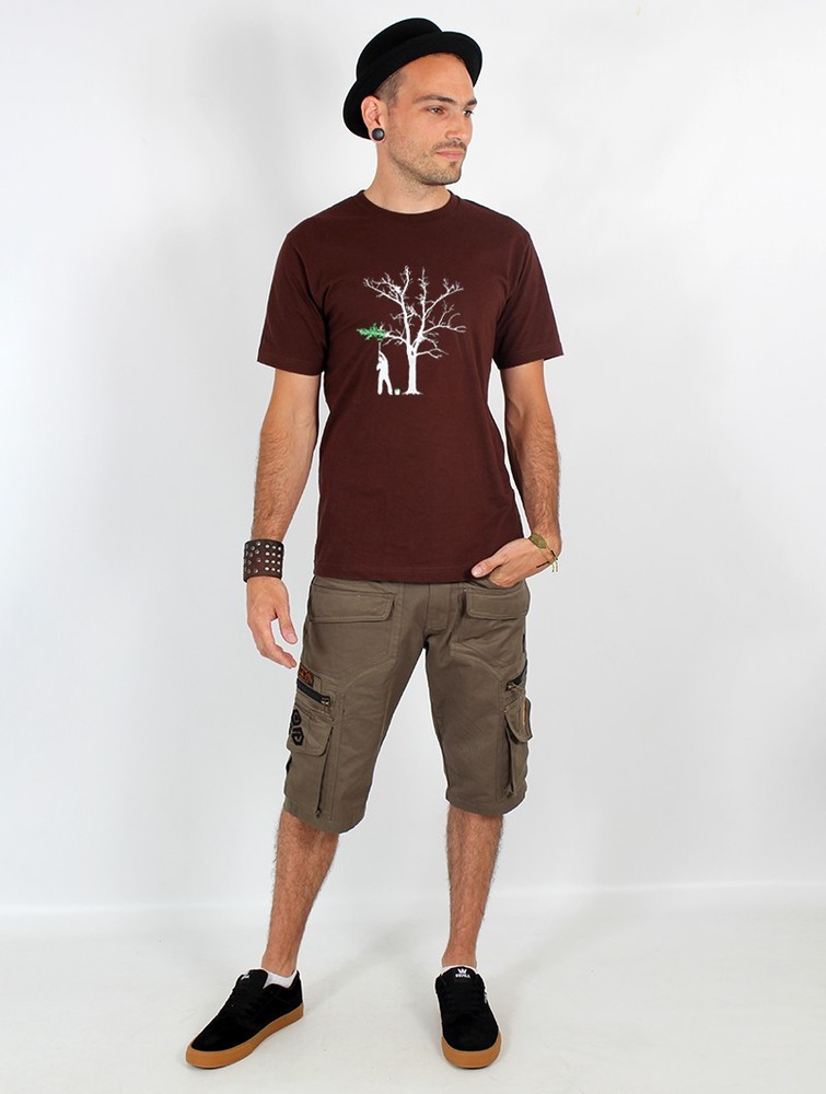 Koszulka Toonzshop Painting Tree Printed Short Sleeve T-shirt Męskie Brązowe | OBUHJ-6845