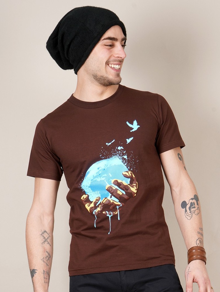 Koszulka Toonzshop Planet Printed Short Sleeve T-shirt Męskie Brązowe | BWDQF-9135