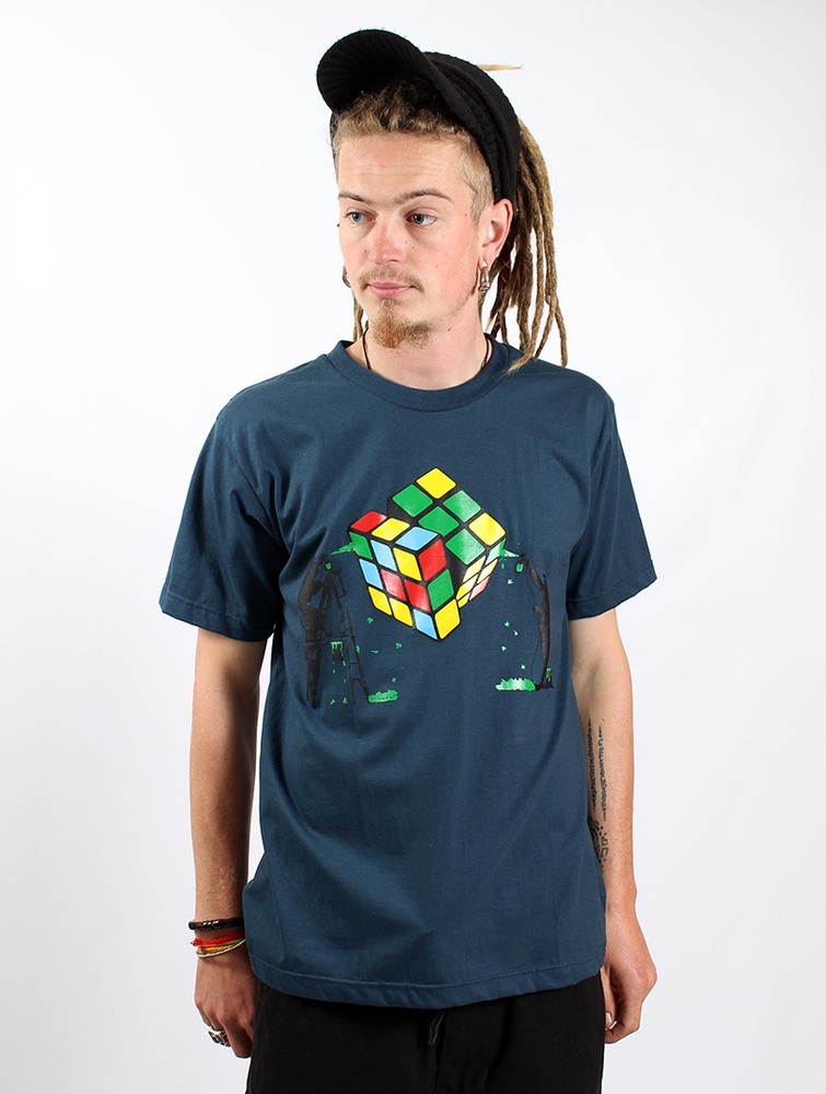 Koszulka Toonzshop Rubik's Cube Graffiti Printed Short Sleeve T-shirt Męskie Ciemny Niebieskie | PJNRC-0941