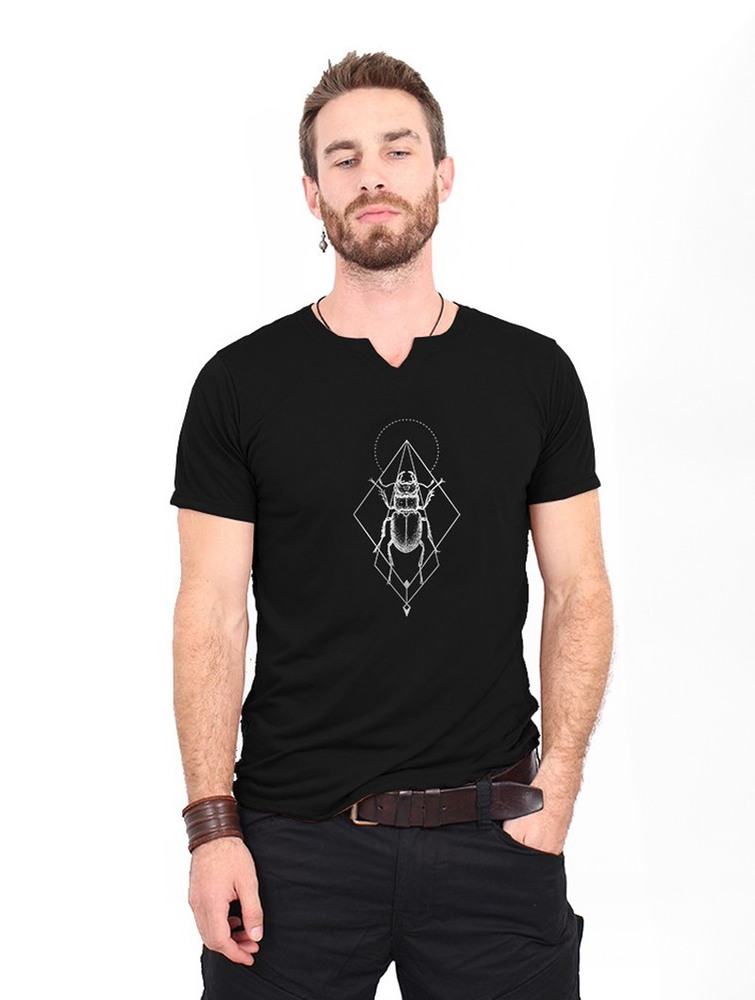 Koszulka Toonzshop Scarab Spirit Slit V-neck T-shirt Męskie Czarne Srebrne | ZGADB-5893