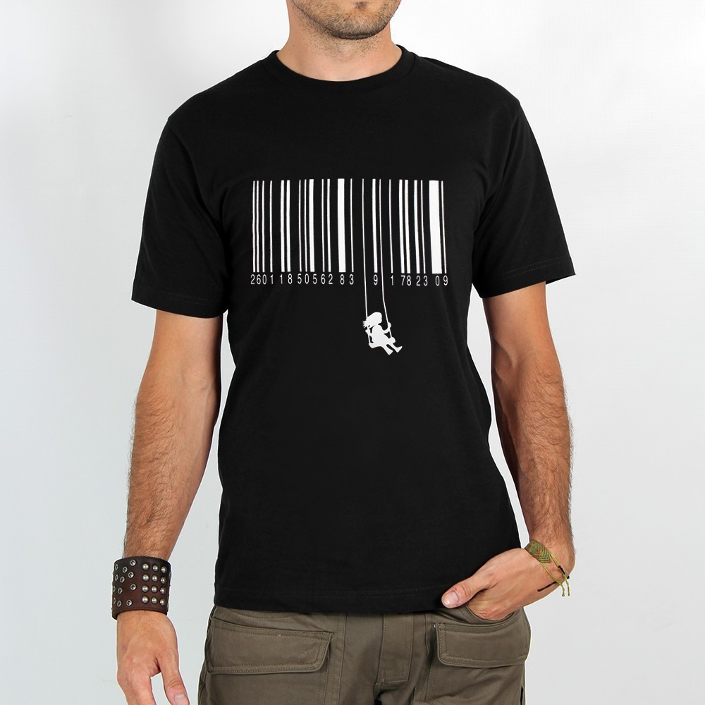 Koszulka Toonzshop Swing Barcode Printed Short Sleeve T-shirt Męskie Czarne | LOJWN-8904