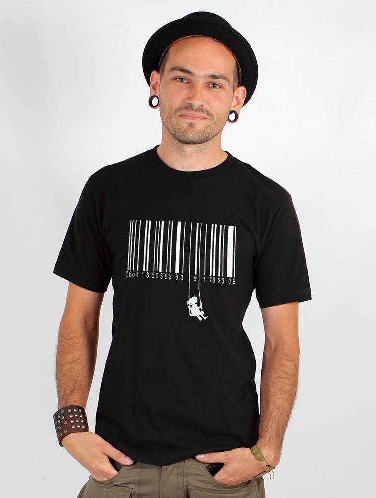 Koszulka Toonzshop Swing Barcode Printed Short Sleeve T-shirt Męskie Czarne | LOJWN-8904