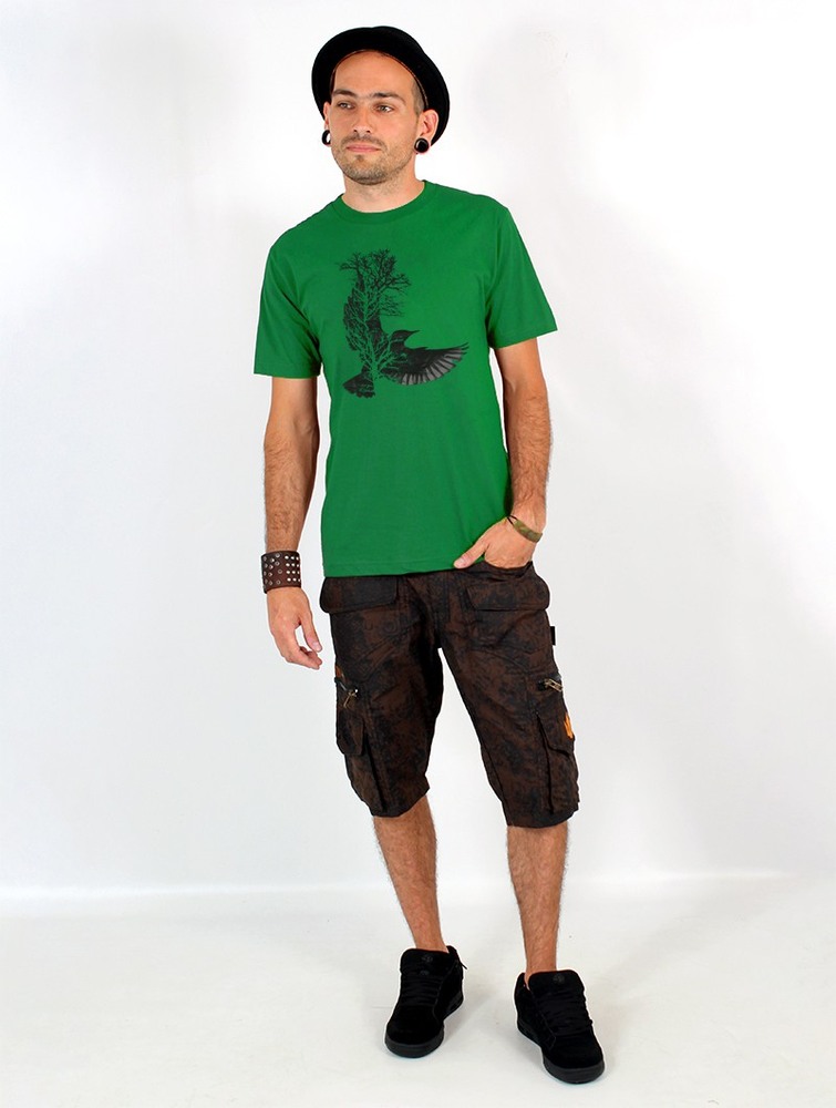 Koszulka Toonzshop Tree Crow Printed Short Sleeve T-shirt Męskie Zielone | MVIOC-7816