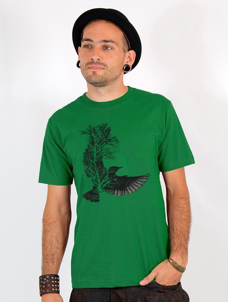 Koszulka Toonzshop Tree Crow Printed Short Sleeve T-shirt Męskie Zielone | MVIOC-7816