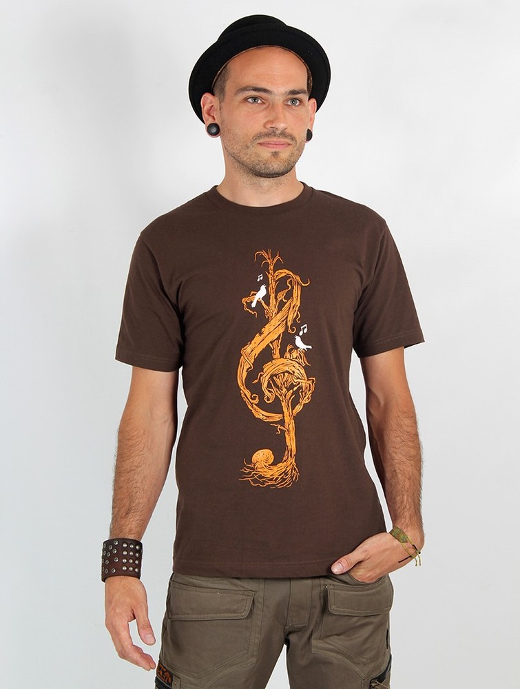 Koszulka Toonzshop Vegetal Treble Clef Printed Short Sleeve T-shirt Męskie Brązowe | VUXTL-7832