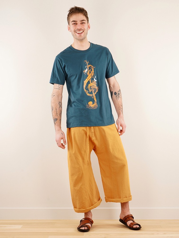 Koszulka Toonzshop Vegetal Treble Clef Printed Short Sleeve T-shirt Męskie Ciemny Niebieskie | GVNHZ-4205