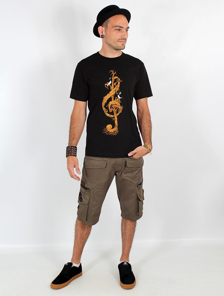 Koszulka Toonzshop Vegetal Treble Clef Printed Short Sleeve T-shirt Męskie Czarne | VNDMF-6940