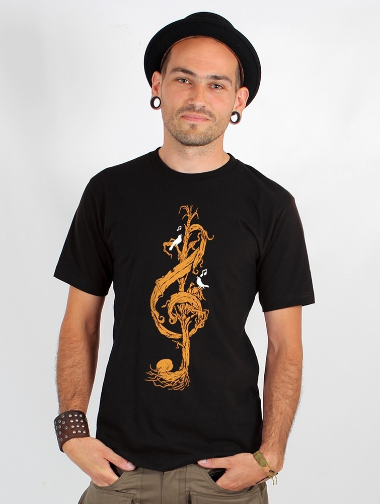 Koszulka Toonzshop Vegetal Treble Clef Printed Short Sleeve T-shirt Męskie Czarne | VNDMF-6940