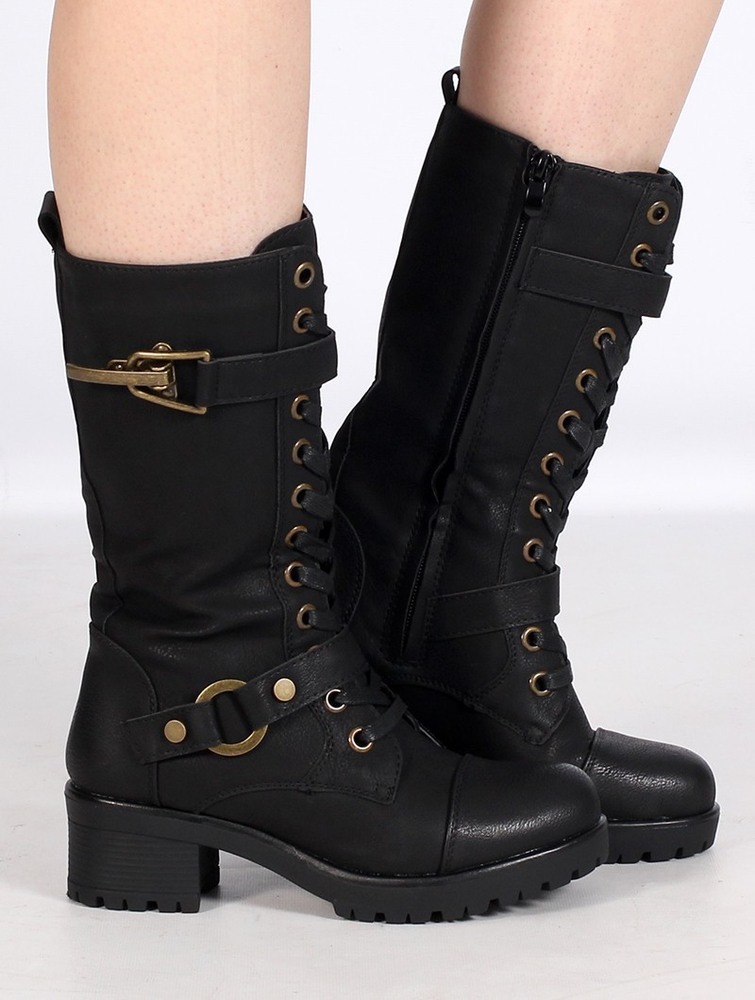 Kozaki Toonzshop Dezba High Boots Damskie Czarne Złote | VNQES-2748