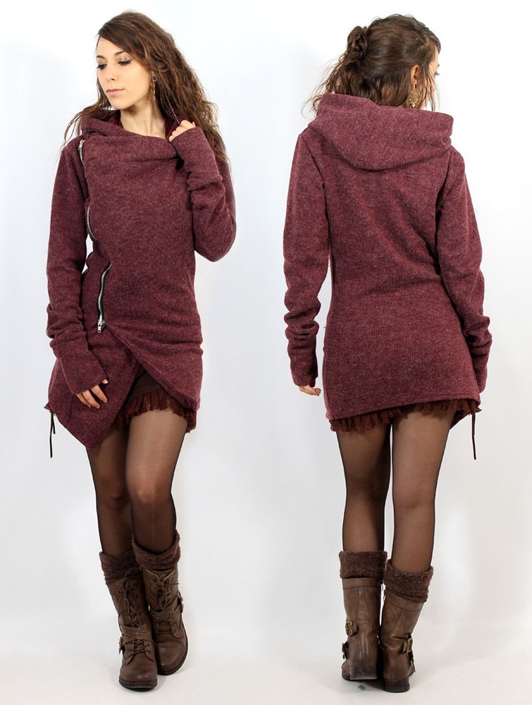 Kurtki Toonzshop Akriti Crossed Hooded Jacket With Zipper Damskie Wine | FUVCI-2975