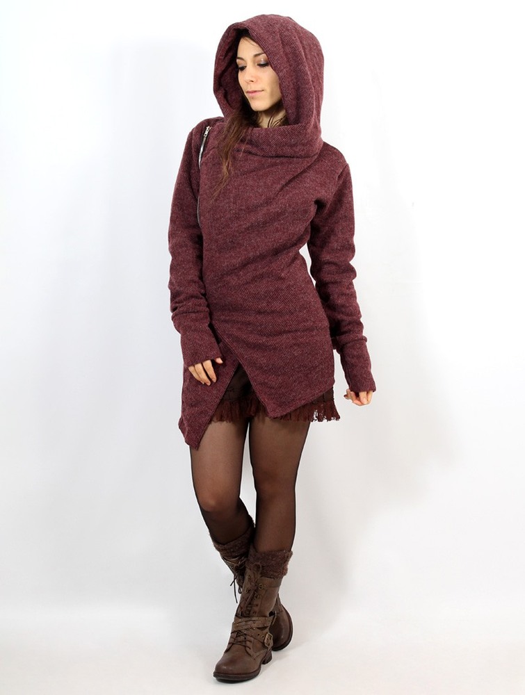 Kurtki Toonzshop Akriti Crossed Hooded Jacket With Zipper Damskie Wine | FUVCI-2975