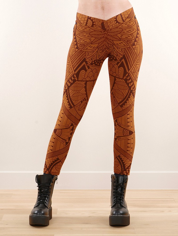 Legginsy Toonzshop Rinji Africa Printed ¾ Leggings Damskie Rusty | PZTFN-8651