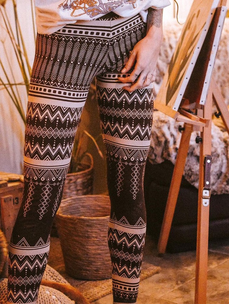 Legginsy Toonzshop Rinji Aztec Printed Long Leggings Damskie Ciemny Brązowe | BMGOV-7862