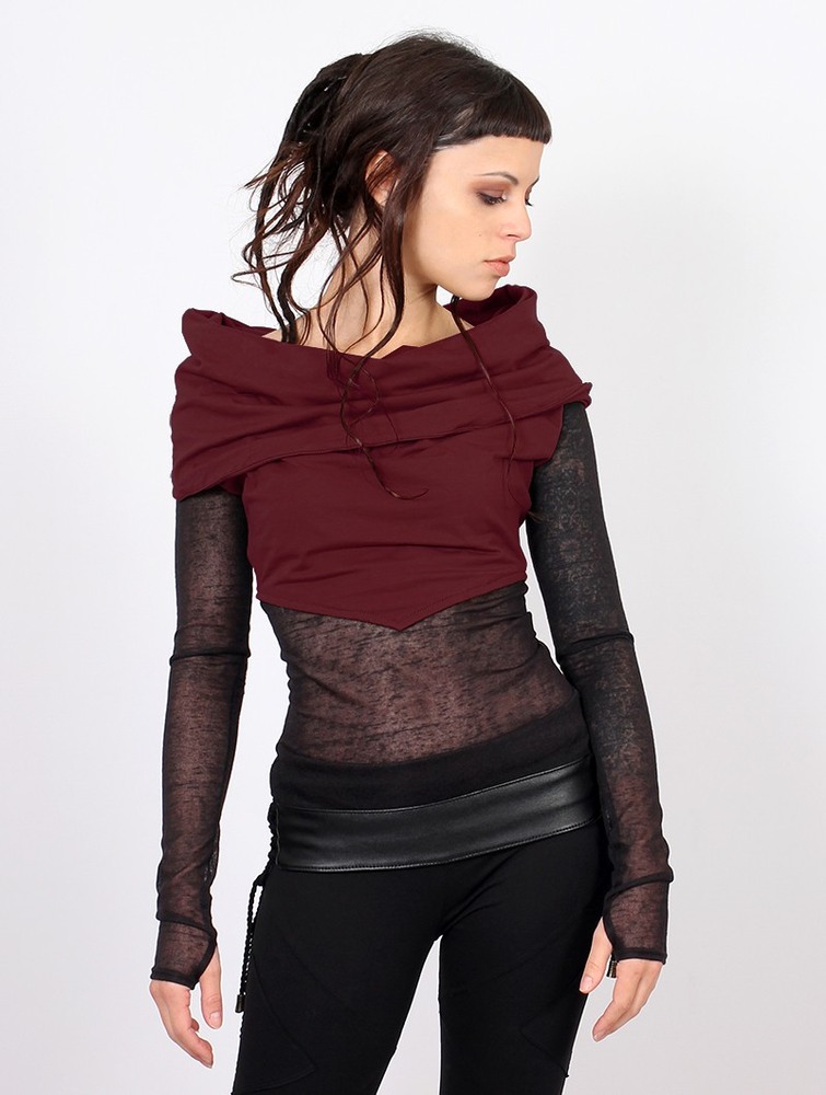 Najfatalniejszy Toonzshop Azmiyäa Transparent Insert Long Sleeve Top Damskie Wine | REUSN-5063