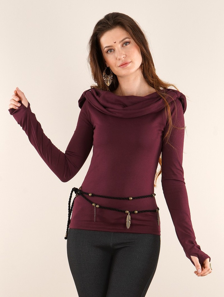 Najfatalniejszy Toonzshop Chryzz Long Sleeve Top Damskie Wine | SRUNP-6538