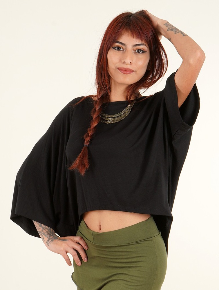 Najfatalniejszy Toonzshop Daedra Bat Wing Sleeve Crop Top Damskie Czarne | DWKGQ-2709