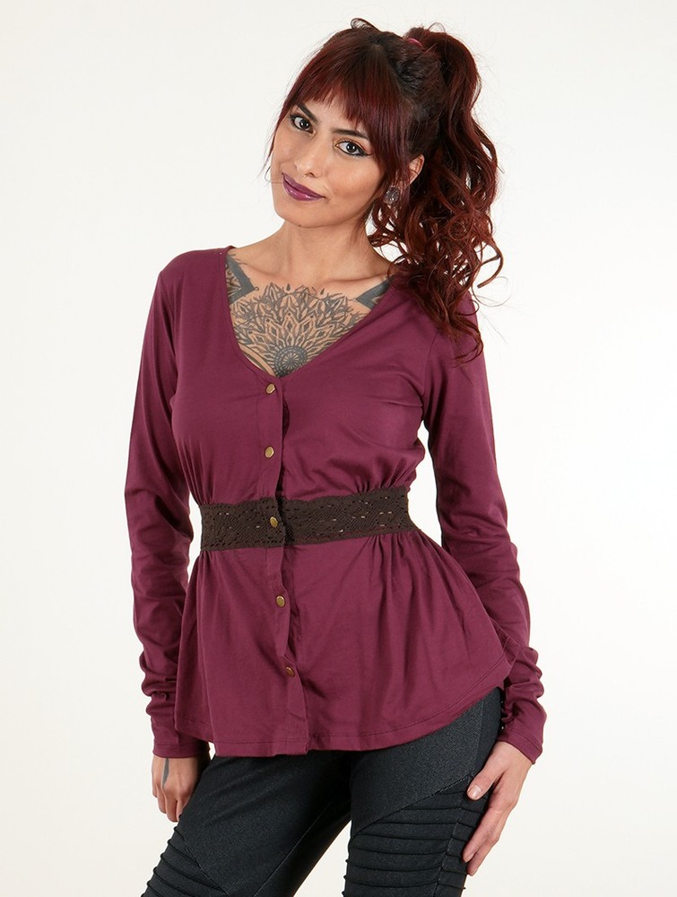 Najfatalniejszy Toonzshop Heldaria Long Sleeve Peplum Top Damskie Wine | XEGNJ-8205