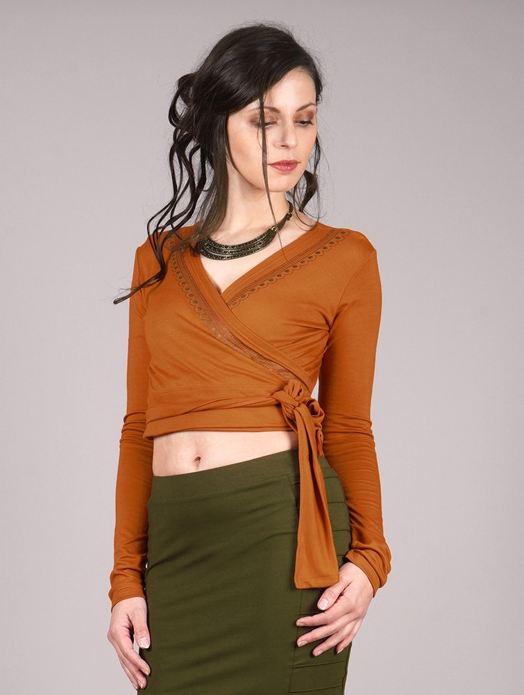 Najfatalniejszy Toonzshop Irwaen Indie Long Sleeved Crop Top Damskie Rusty | QJVAW-3901