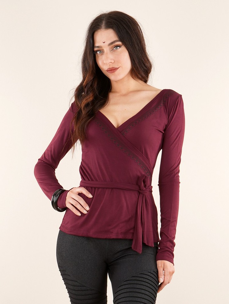 Najfatalniejszy Toonzshop Irwaen Indie Long Sleeve Top Damskie Wine | GOJBW-2084