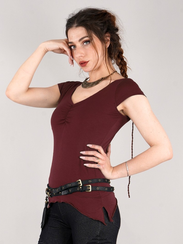 Najfatalniejszy Toonzshop Jälee Short Sleeve Top Damskie Wine | LMNFA-6054