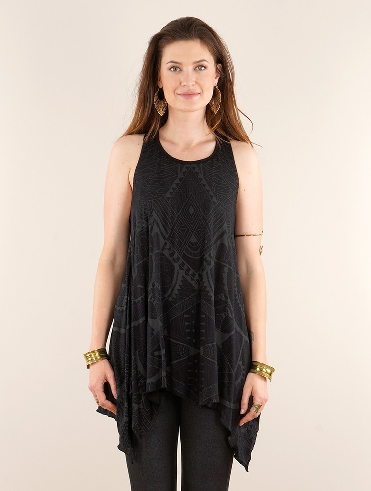 Najfatalniejszy Toonzshop Luinil Africa Printed Flared Tank Tunic Damskie Ciemny Szare | XCVKB-7532