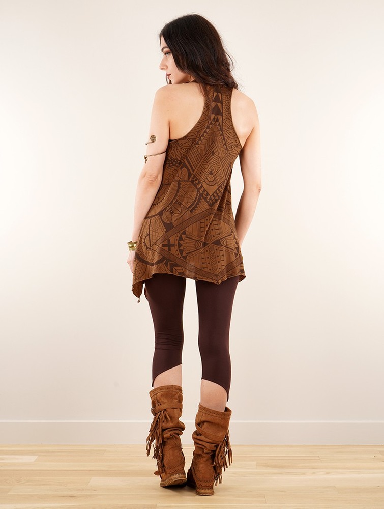 Najfatalniejszy Toonzshop Luinil Africa Printed Flared Tank Tunic Damskie Caramel | KMSOG-9401