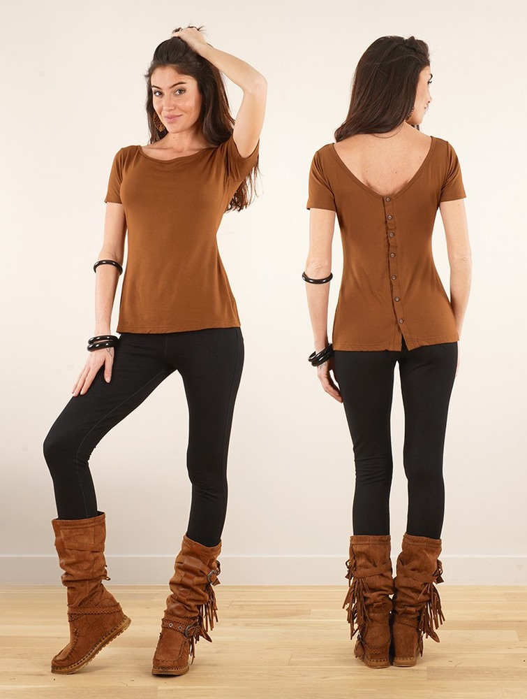 Najfatalniejszy Toonzshop Rakshasa Buttoned Top Damskie Caramel | AFGTQ-7316