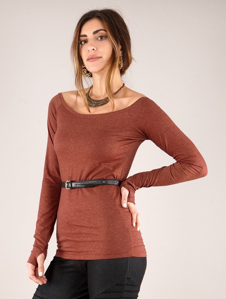 Najfatalniejszy Toonzshop Saädiya Long Sleeve Top Damskie Mottled sienna | RXEIK-7519