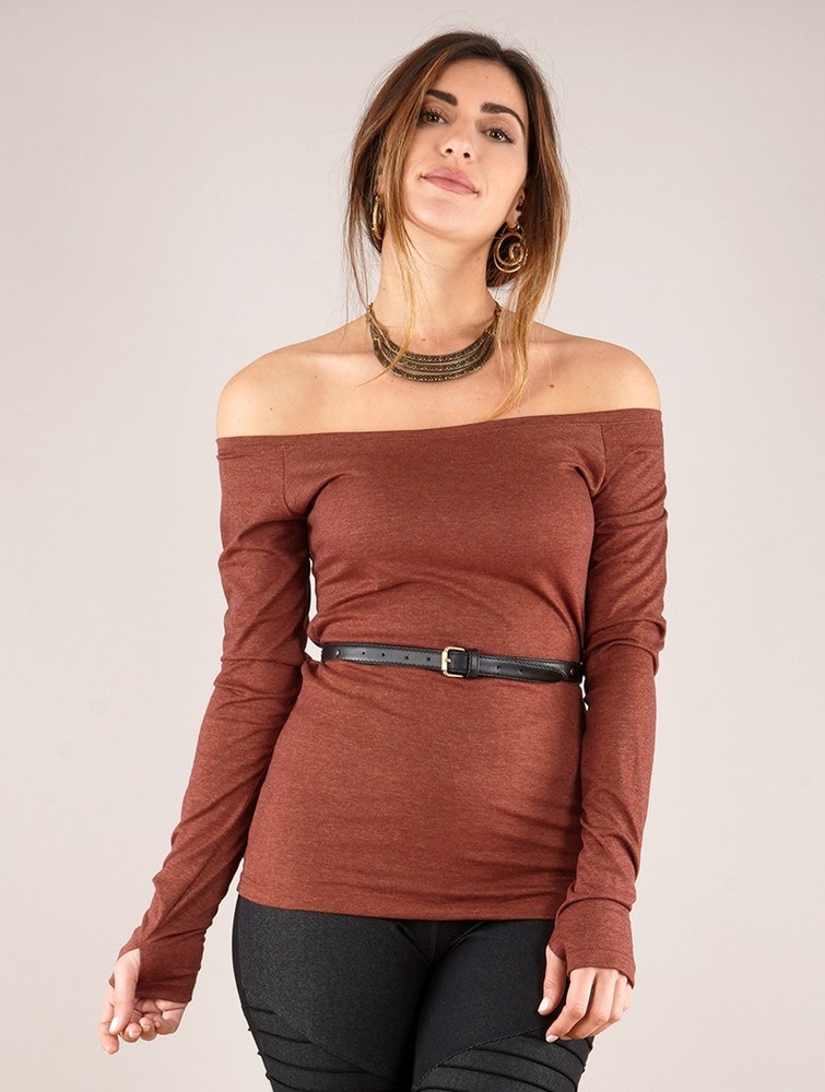 Najfatalniejszy Toonzshop Saädiya Long Sleeve Top Damskie Mottled sienna | RXEIK-7519