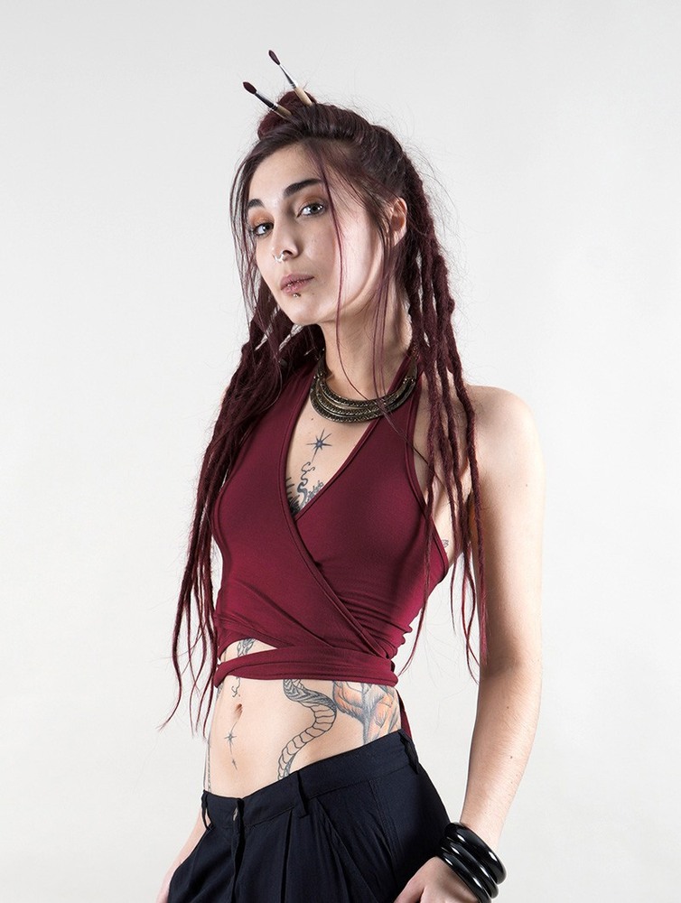 Najfatalniejszy Toonzshop Zuma Crop Top Damskie Wine | TRPMB-4627