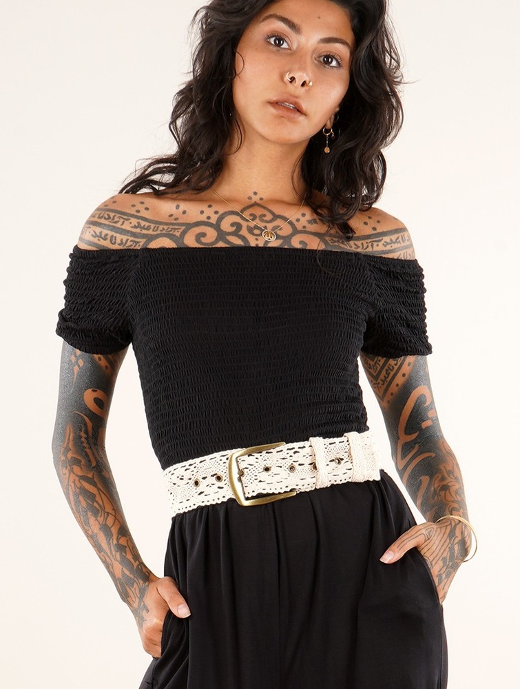 Paski Toonzshop Nelya Crochet Knit Waist Belt Damskie Beżowe | LWIHT-7436