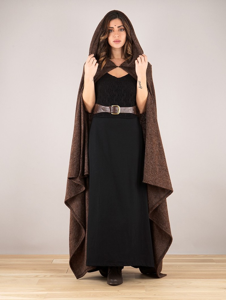 Poncza Toonzshop Danäa Hooded Long Cape Damskie Brązowe | KIWQR-5607