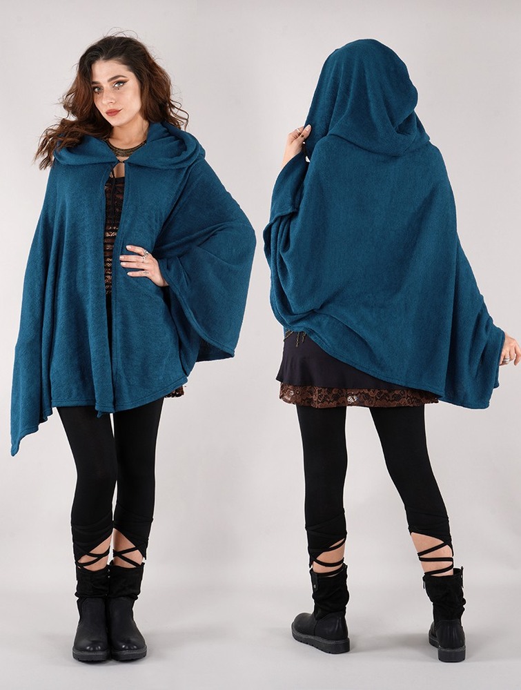 Poncza Toonzshop Danae Hooded Cape Damskie Niebieskie | IODBN-4396