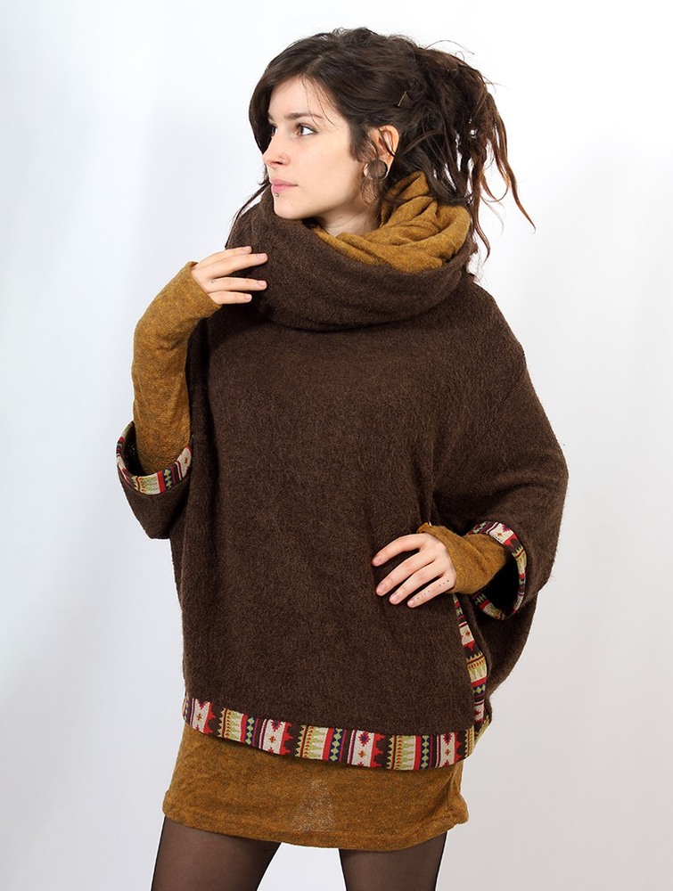 Poncza Toonzshop Natcha Poncho Damskie Brązowe | IKCBA-2653