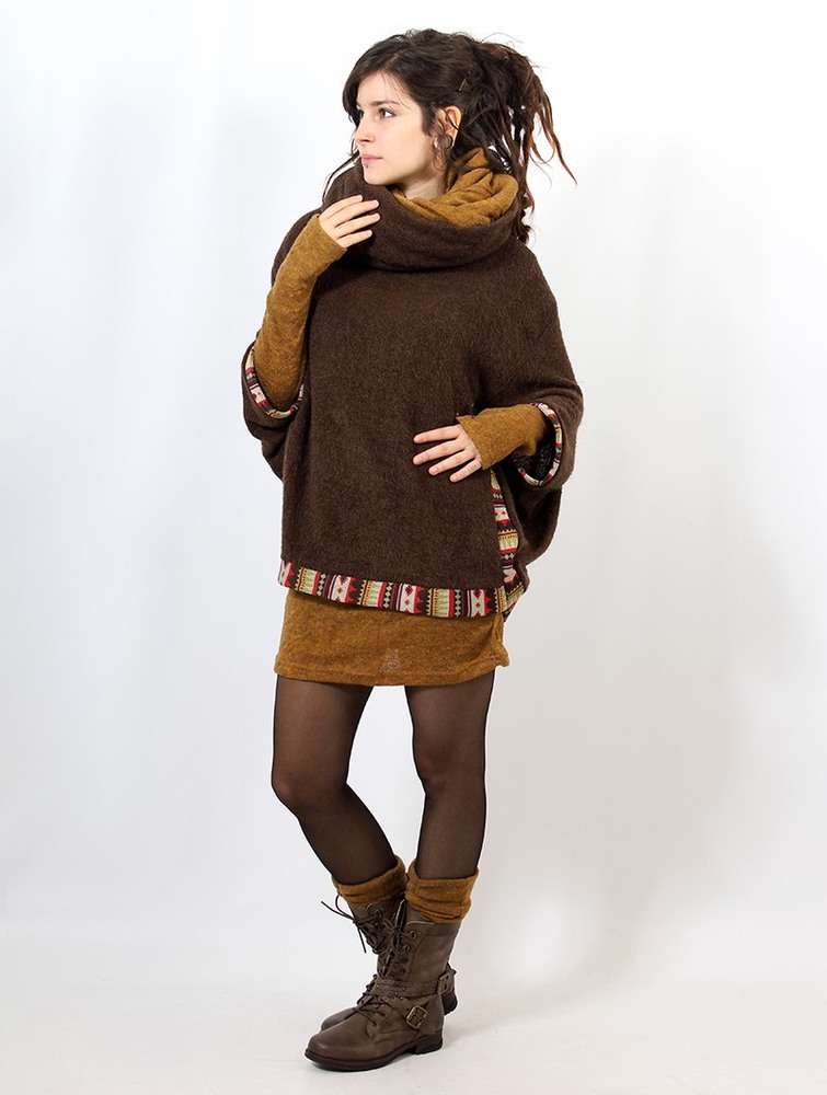 Poncza Toonzshop Natcha Poncho Damskie Brązowe | IKCBA-2653