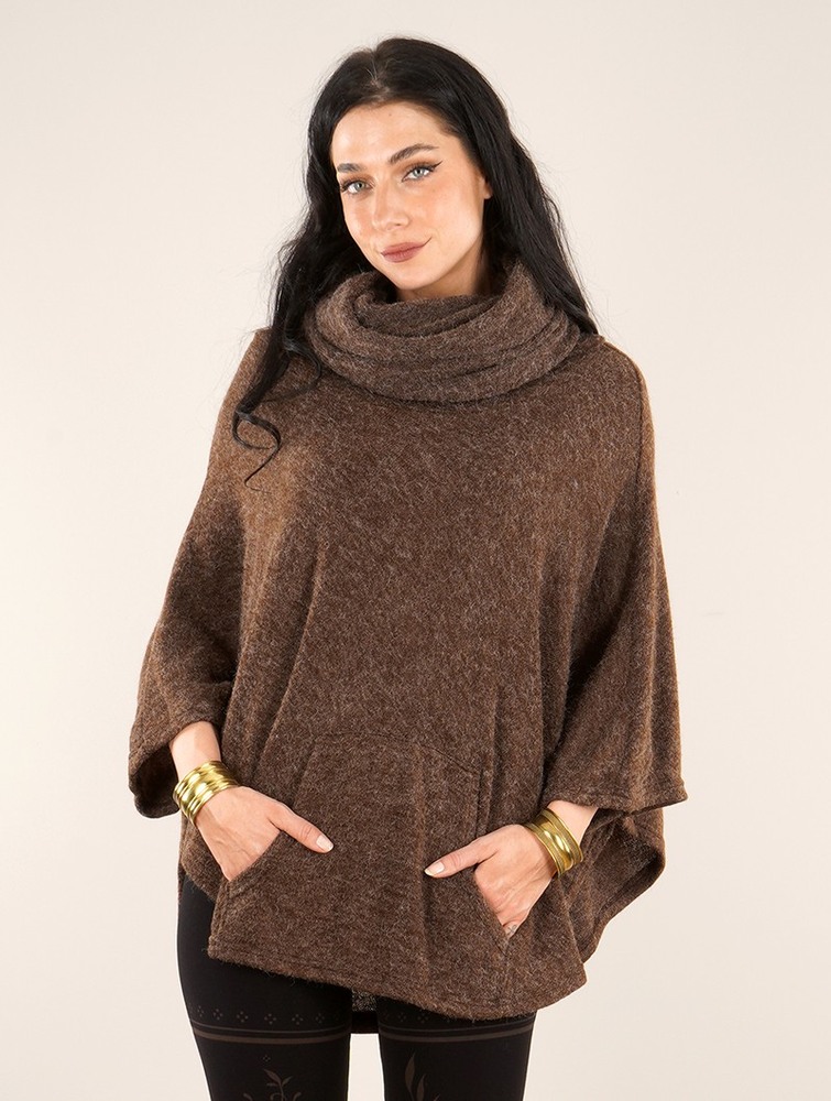 Poncza Toonzshop Taraka Poncho Damskie Brązowe | YVKZE-3560