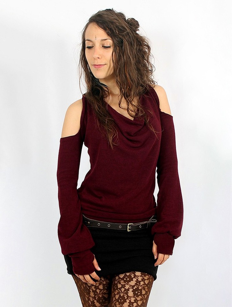 Pulower Toonzshop Elixir Bare Shoulder Pullover Damskie Wine | FYVDT-9420