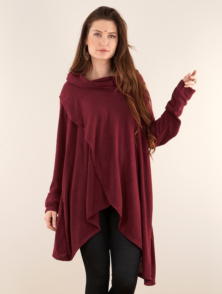 Pulower Toonzshop Inika Poncho Pullover Damskie Wine | WTBUF-0374